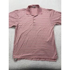 Peter Millar Polo Shirt Mens Large Pink Golf Short Sleeve Cotton Striped